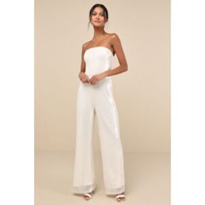 Lulu's White Sequin Strapless Jumpsuit